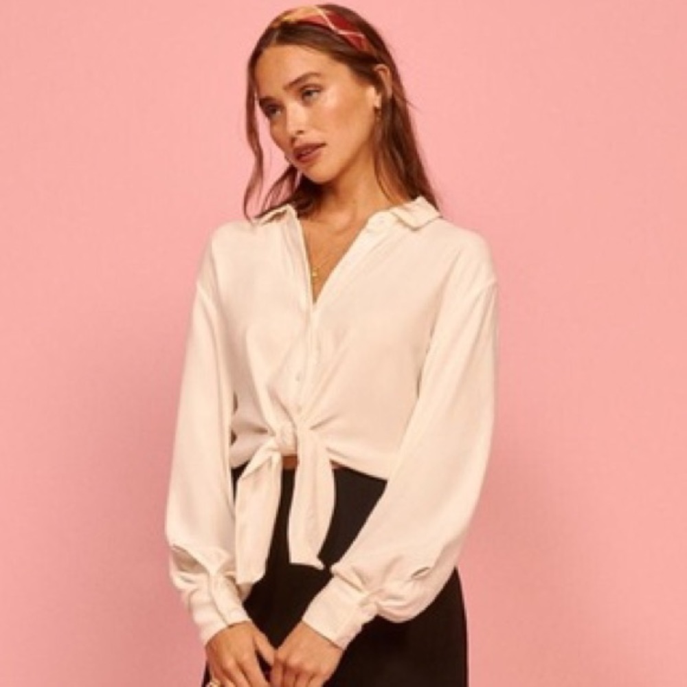 Reformation Alain Ivory Tie Button Down Shirt XS